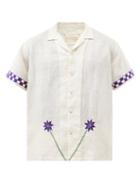 Harago - Hand-embroidered Linen-blend Voile Shirt - Mens - White Multi