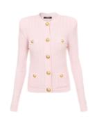 Ladies Rtw Balmain - Padded-shoulder Ribbed-knit Cardigan - Womens - Pink