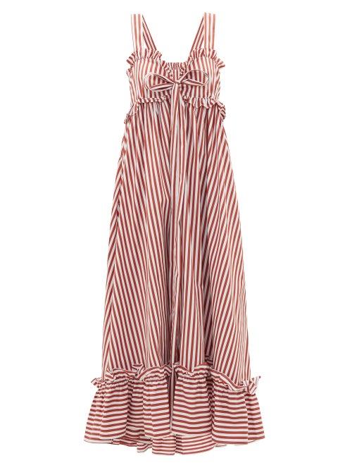 Matchesfashion.com Thierry Colson - Valentina Striped Cotton-poplin Maxi Dress - Womens - Brown Stripe