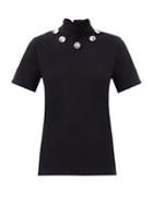 Matchesfashion.com Christopher Kane - Crystal Tie-neck Organic Cotton-jersey T-shirt - Womens - Black