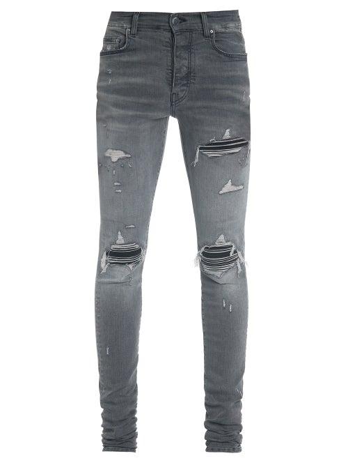 Matchesfashion.com Amiri - Mx1 Suede-inset Distressed Skinny Jeans - Mens - Grey