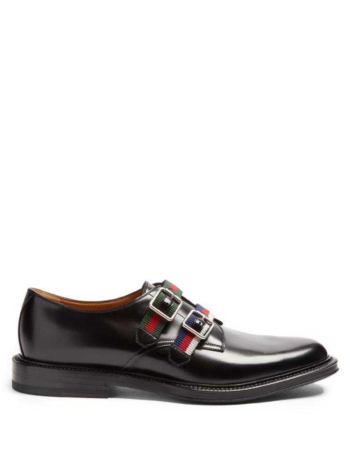 Gucci Beyond Web-striped Monk-strap Leather Shoes