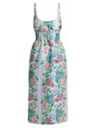 Matchesfashion.com Emilia Wickstead - Giovanna Floral Print Shirred Cloqu Dress - Womens - Blue Multi