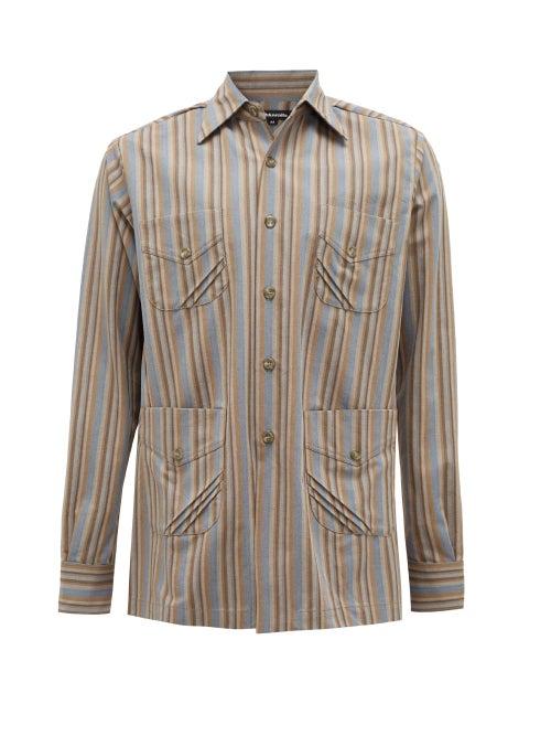 Matchesfashion.com Ahluwalia - Safari-pocket Striped Reclaimed-cotton Jacket - Mens - Brown