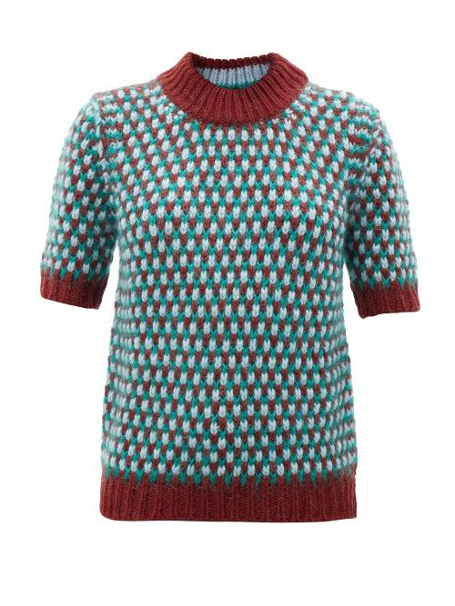Marni - Double-stitched Short-sleeved Sweater - Womens - Brown Multi