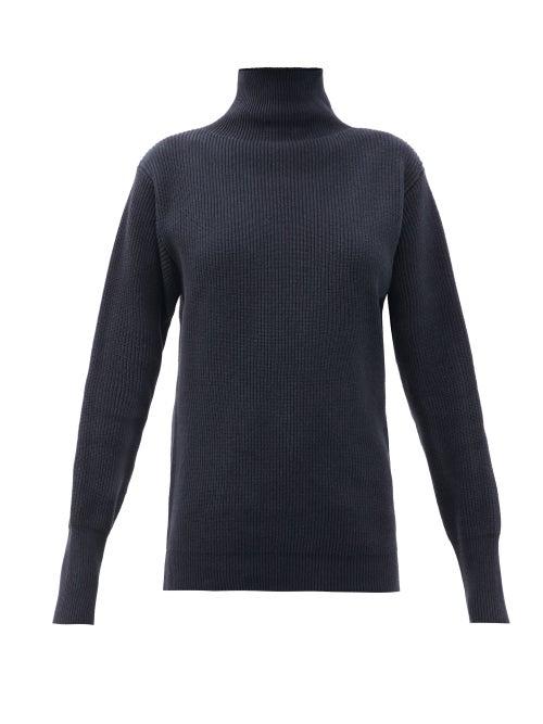 Matchesfashion.com Jil Sander - High-neck Ribbed Recycled-cotton Sweater - Womens - Navy