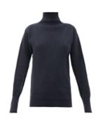 Matchesfashion.com Jil Sander - High-neck Ribbed Recycled-cotton Sweater - Womens - Navy