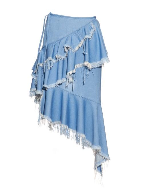 Marques'almeida Asymmetric-hem Frayed Denim Skirt
