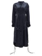 Matchesfashion.com Jil Sander - Tasselled-sleeves Silk Midi Dress - Womens - Navy