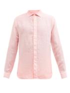 120 Lino 120% Lino - Long-sleeved Linen Shirt - Mens - Light Pink