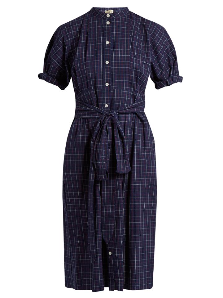 Sea Short-sleeved Varsity-plaid Cotton Dress