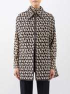 Valentino - Leather-trimmed V-logo Jacquard Cape - Womens - Brown Multi