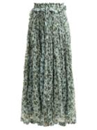 Matchesfashion.com Lee Mathews - Nina Godet Floral Print Silk Skirt - Womens - Green Multi