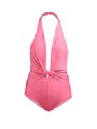 Matchesfashion.com Adriana Degreas - Halterneck Knotted Swimsuit - Womens - Pink