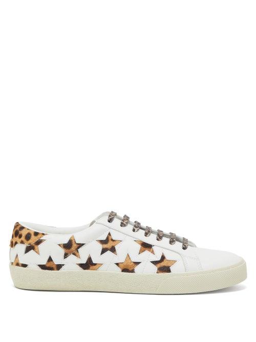 Matchesfashion.com Saint Laurent - California Calf Hair Trimmed Leather Trainers - Womens - White Multi