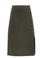 Casa Raki - Margarita Side-slit Linen Midi Skirt - Womens - Khaki