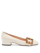 Gucci - Bamboo-buckle Leather Flats - Womens - White