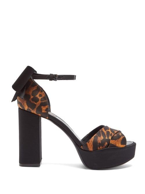 Matchesfashion.com Fabrizio Viti - Gabor Leopard Print Bow Satin Platform Sandals - Womens - Leopard
