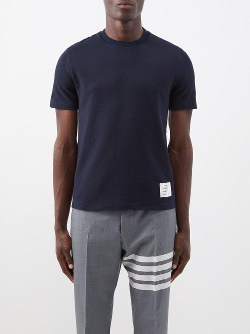 Thom Browne - Four Bar-intarsia Cotton-piqu T-shirt - Mens - Navy