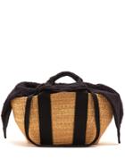 Muuñ George Faux-shearling And Woven-straw Bag