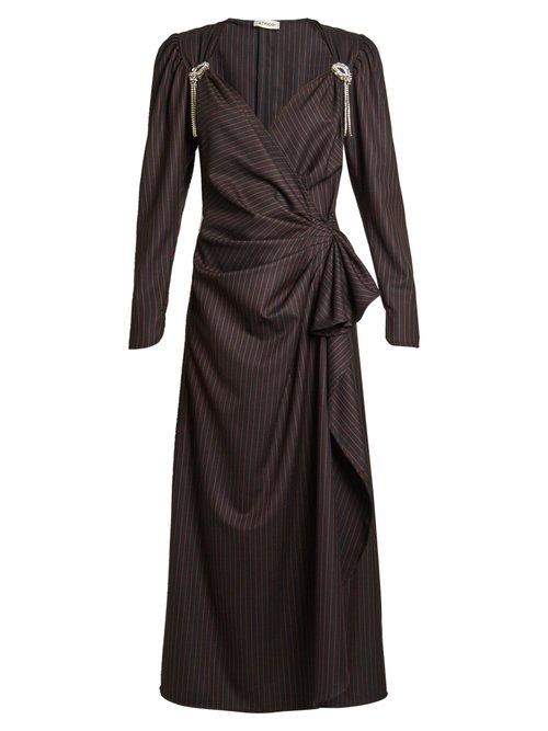 Matchesfashion.com Attico - Pat Pinstriped Stretch Wool Midi Dress - Womens - Black