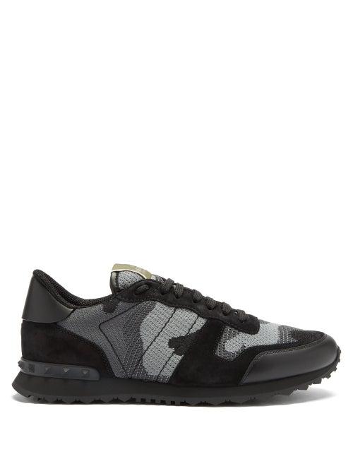 Matchesfashion.com Valentino Garavani - Rockrunner Camo-jacquard Mesh And Suede Trainers - Mens - Black Multi