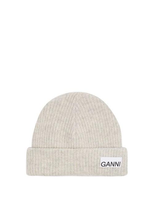 Matchesfashion.com Ganni - Logo-patch Ribbed Wool-blend Beanie - Womens - Light Grey