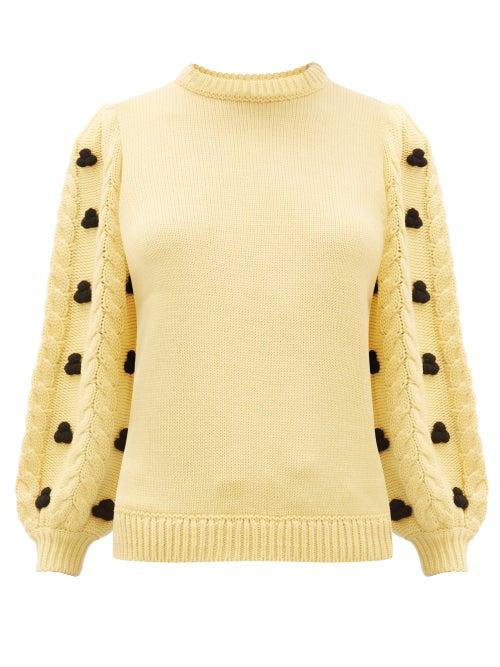Matchesfashion.com Shrimps - Damon Cabled Puff Sleeve Merino Blend Sweater - Womens - Yellow