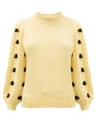 Matchesfashion.com Shrimps - Damon Cabled Puff Sleeve Merino Blend Sweater - Womens - Yellow