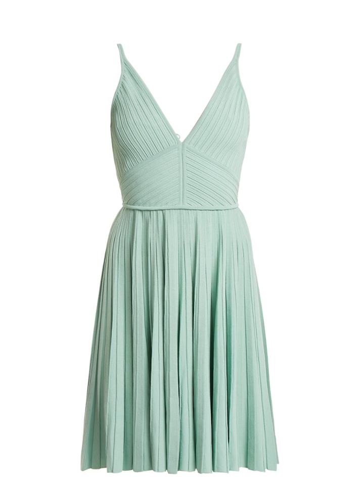 Elie Saab Deep V-neck Pleated-knit Mini Dress
