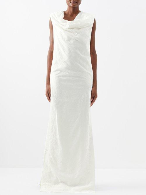 Zaid Affas - Draped Side-slit Velvet Gown - Womens - Ivory
