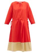 Matchesfashion.com Marni - Godet Hem Cotton Poplin Midi Dress - Womens - Red Multi
