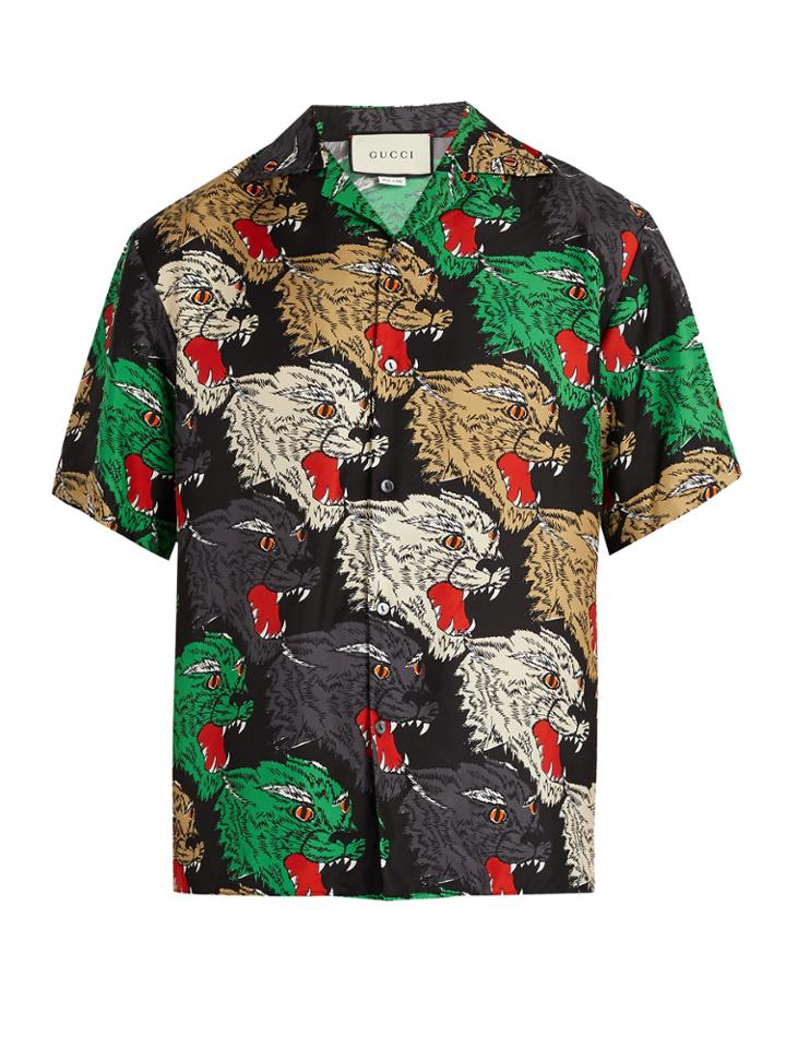Gucci Angry Tiger-print Silk Bowling Shirt