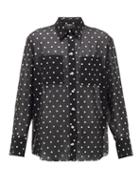 Matchesfashion.com Balmain - Blason-button Glitter Polka-dot Georgette Shirt - Womens - Black Silver