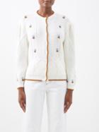 Shrimps - Zinnia Floral-embroidered Merino Cardigan - Womens - Cream Blue