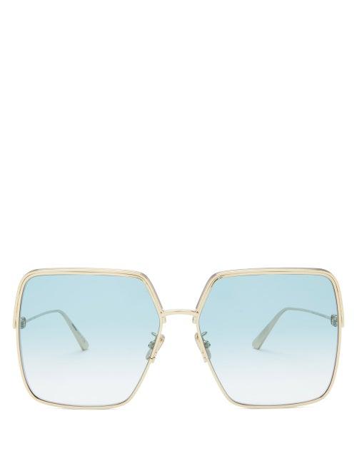 Matchesfashion.com Dior - Everdior Square Metal Sunglasses - Womens - Blue Gold