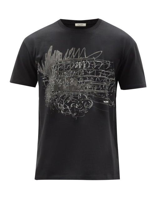 Matchesfashion.com Valentino - Roman-print Cotton-jersey T-shirt - Mens - Black