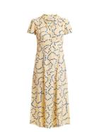 Matchesfashion.com Hvn - Morgan Heart Print Silk Long Dress - Womens - Yellow Print
