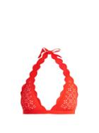 Matchesfashion.com Marysia - Spring Scallop Edged Triangle Bikini Top - Womens - Red White