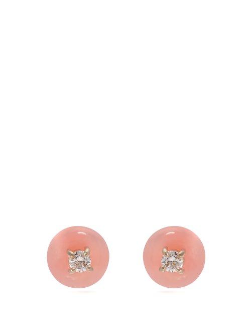 Matchesfashion.com Irene Neuwirth - Diamond, Pink Opal And Yellow Gold Earrings - Womens - Pink