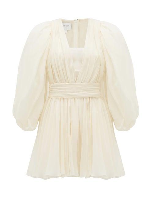 Matchesfashion.com Giambattista Valli - Plunge-neck Gathered Silk-georgette Mini Dress - Womens - White