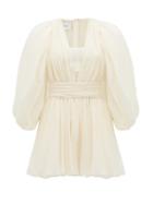 Matchesfashion.com Giambattista Valli - Plunge-neck Gathered Silk-georgette Mini Dress - Womens - White