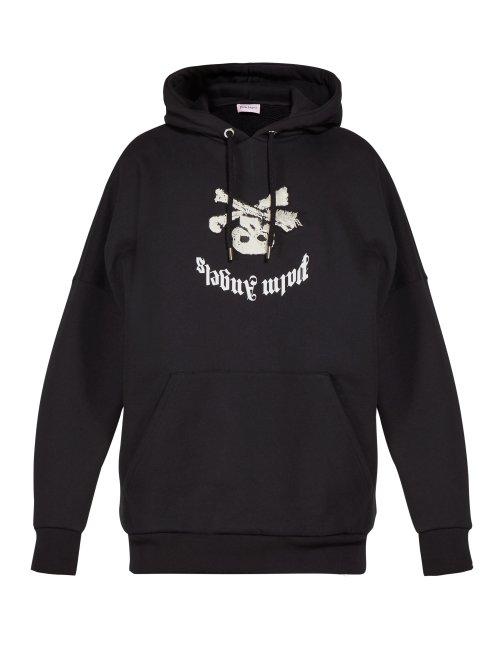 Matchesfashion.com Palm Angels - Skull And Crossbones Logo Jersey Hooded Sweatshirt - Mens - Black