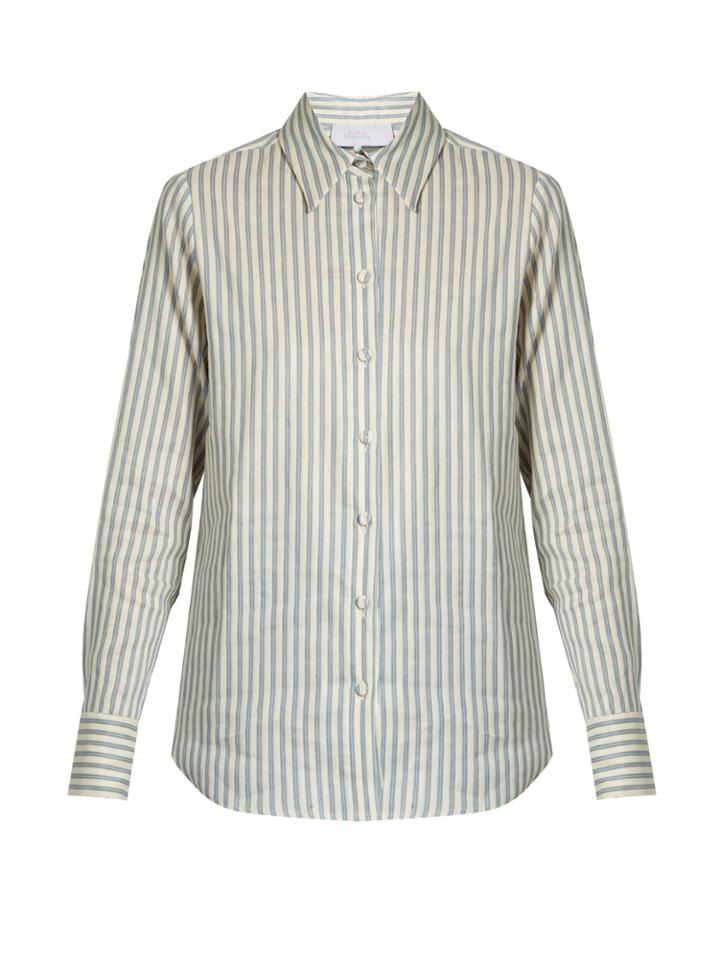 Luisa Beccaria Point-collar Striped Linen-blend Shirt