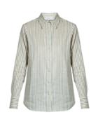 Luisa Beccaria Point-collar Striped Linen-blend Shirt
