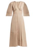 Matchesfashion.com Fendi - Embroidered Silk Dress - Womens - Beige