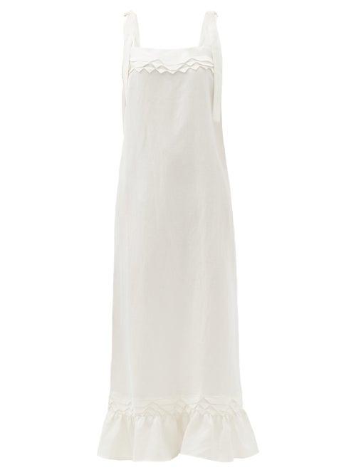 Matchesfashion.com Adriana Degreas - Tiered-hem Linen-blend Maxi Dress - Womens - Ivory