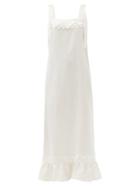 Matchesfashion.com Adriana Degreas - Tiered-hem Linen-blend Maxi Dress - Womens - Ivory