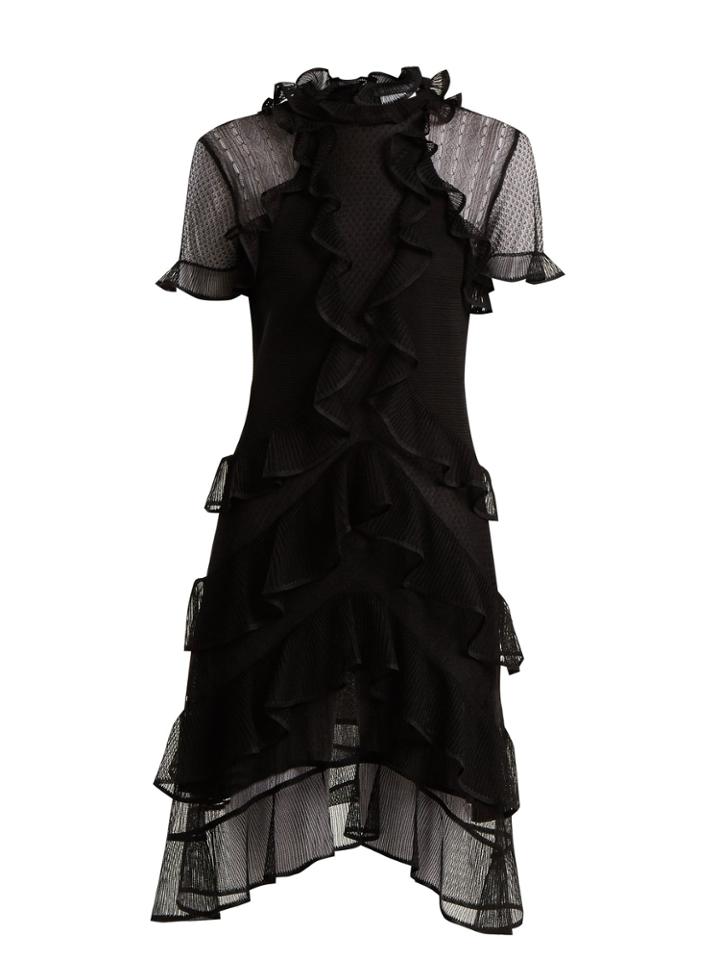 Alexander Mcqueen Short-sleeved Lace-knit Ruffle Mini Dress
