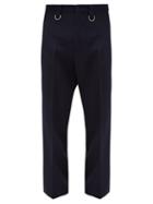 Matchesfashion.com Valentino - Embroidered-waistband Wool-twill Trousers - Mens - Navy